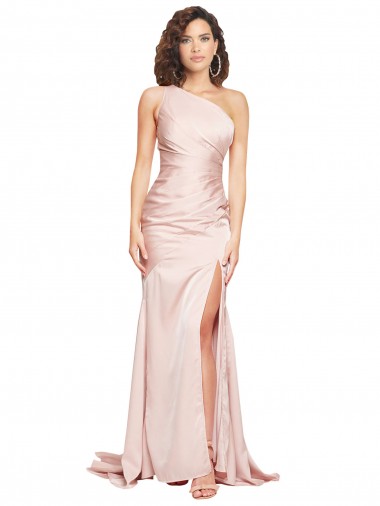 Cheap Pink One Shoulder Sleeveless Long Sexy Evening Dress UK