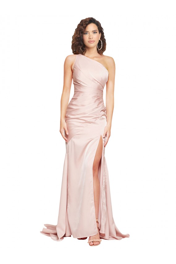 Purcahse  Pink One Shoulder Sleeveless Long Sexy Evening Dress UK