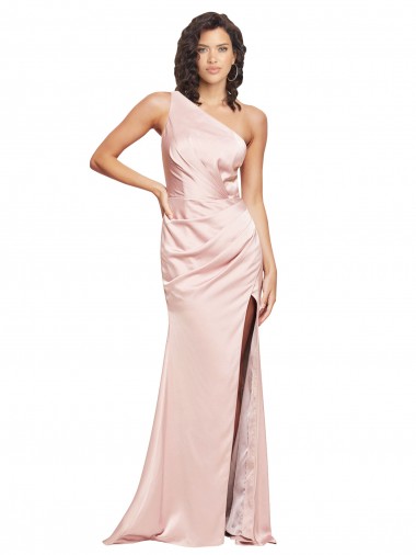 Cheap Pink One Shoulder Sleeveless Low Back Long Evening Dress UK