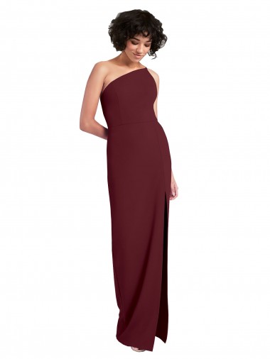 Cheap Burgundy Gold One Shoulder Sleeveless Stretch Crepe Long Evening Dress UK