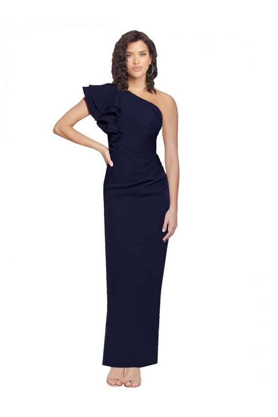 Purcahse  Dark Navy One Shoulder Sleeveless Stretch Crepe Long Evening Gown UK