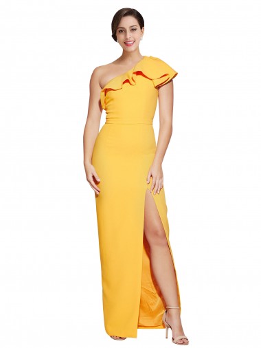 Cheap Saffron One Shoulder Sleeveless Long Evening Dress UK