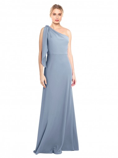 Cheap Smoke Blue One Shoulder Flutter Sleeves Long Evening Dress UK