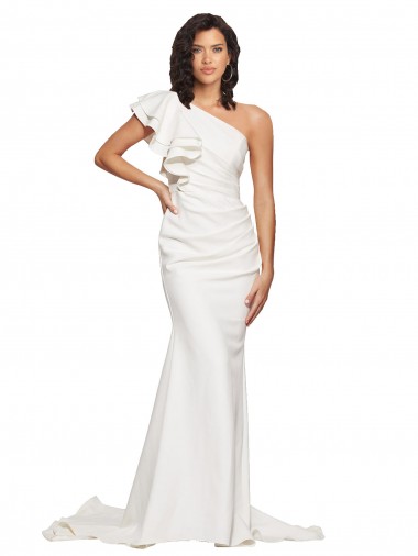 Cheap Ivory One Shoulder Sleeveless Sweep Train Semi Formal Evening Dress UK