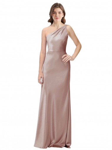 Cheap Dusty Pink One Shoulder Sleeveless Open Back Long Evening Dress UK