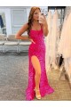 Purcahse  Fuchsia Spaghetti Straps Sleeveless Sweep Train Evening Dress UK