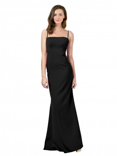 Cheap Black Square Neck Sleeveless Open Back Long Evening Dresses UK