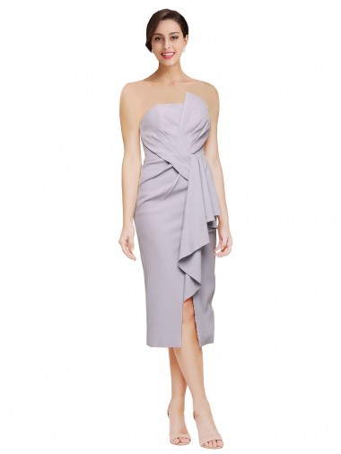 Cheap Arctic Lilac Strapless Sleeveless Low Back Cocktail Length Evening Dress UK