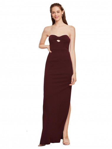 Cheap Burgundy Gold Strapless Sleeveless Long Evening Dresses UK