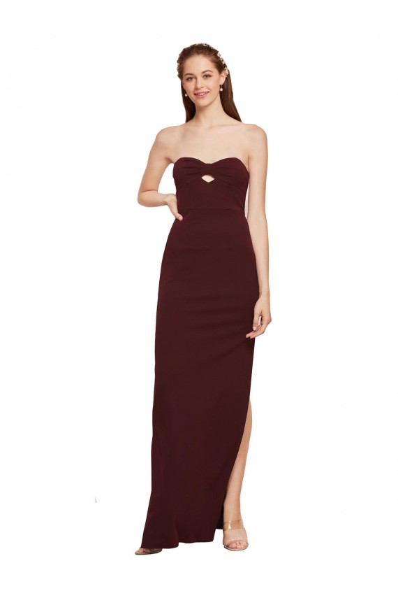 Purcahse  Burgundy Gold Strapless Sleeveless Long Evening Dresses UK