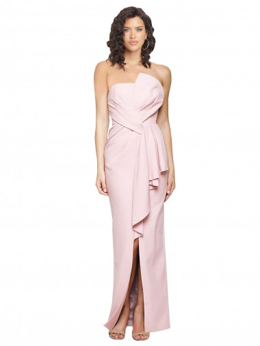 Cheap Pink Strapless Sleeveless Low Back Stretch Crepe Long Evening Dress UK