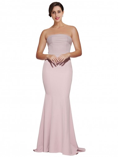 Cheap Mauve Strapless Sleeveless Low Back Sweep Train Evening Dress UK