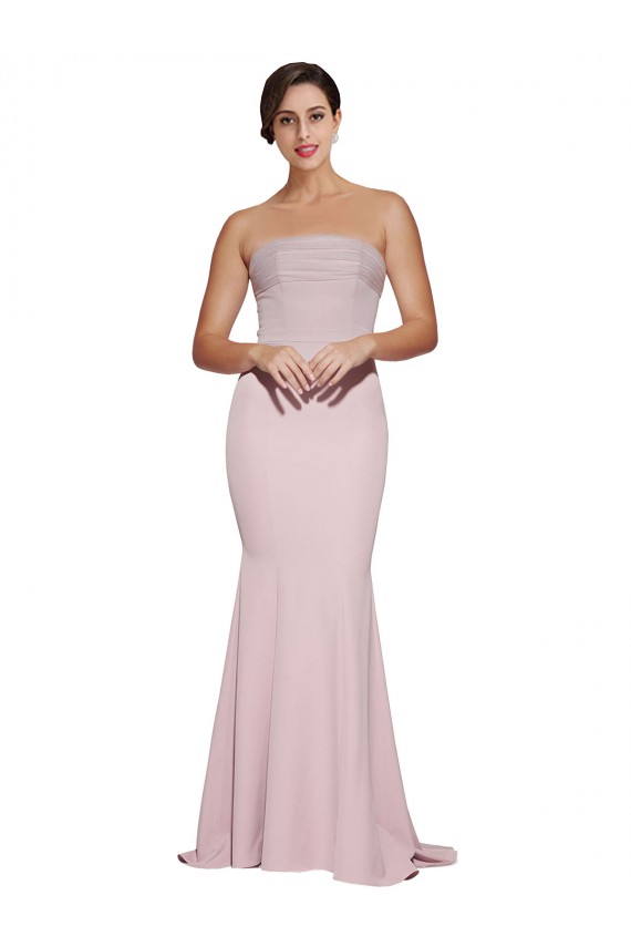 Purcahse  Mauve Strapless Sleeveless Low Back Sweep Train Evening Dress UK