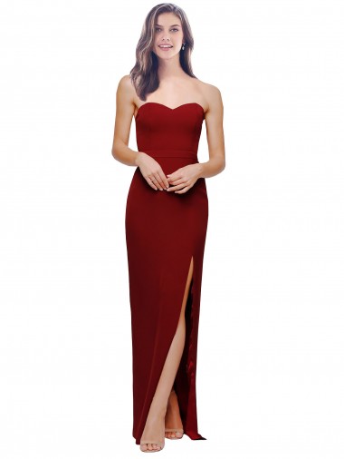 Cheap Burgundy Sweetheart Sleeveless Low Back Long Wedding Party Dress UK