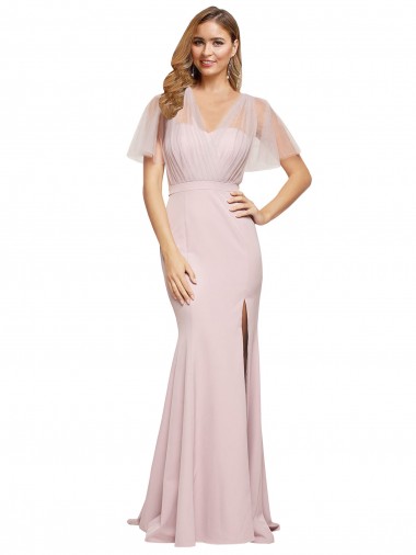 Cheap Mauve Sweetheart Short Sleeves Low Back Long Evening Dress UK