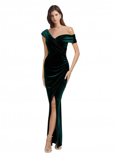 Cheap Dark Green Sweetheart Sleeveless Stretch Velvet Long Evening Dress UK