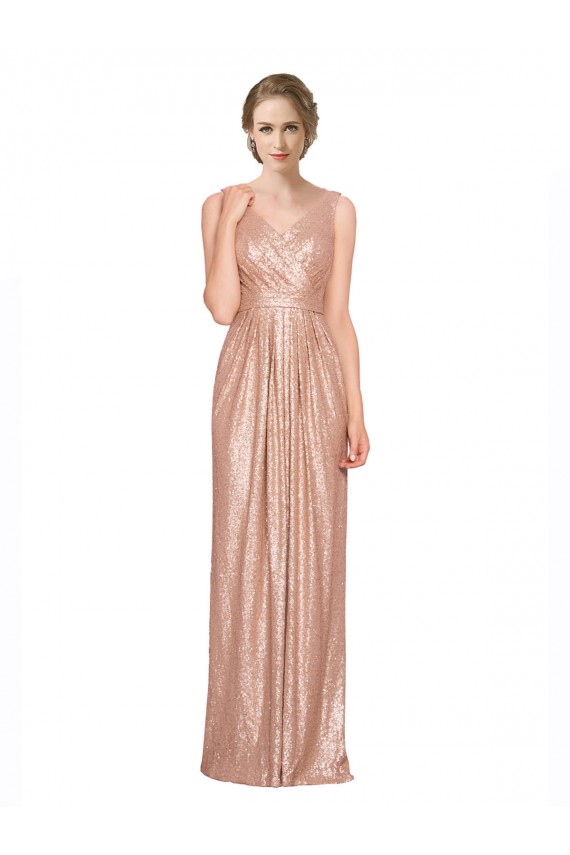 Purcahse  Rose Gold V-Neck Sleeveless Long Evening Dress UK