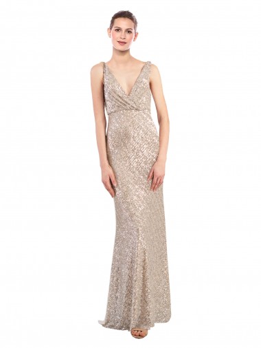 Cheap Silver V-Neck Sleeveless Low Back Long Evening Dress UK