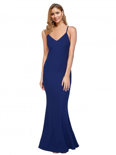 Cheap Royal Blue V-Neck Sleeveless Low Back Long Evening Dress UK