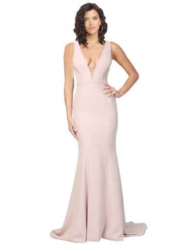 Cheap Pink V-Neck Sleeveless V-Back Sweep Train Sexy Evening Dress UK