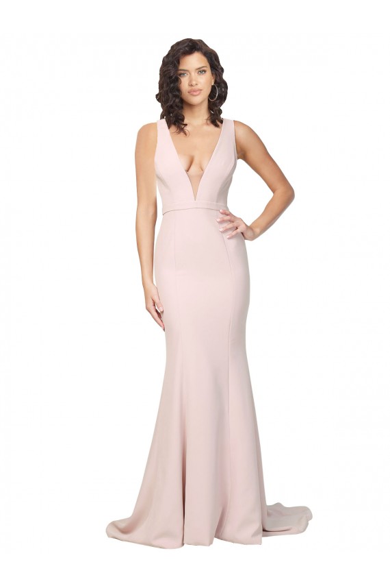 Purcahse  Pink V-Neck Sleeveless V-Back Sweep Train Sexy Evening Dress UK