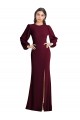 Purcahse  Burgundy Gold Bateau Neck Puff Sleeves Open Back Long Evening Dress UK