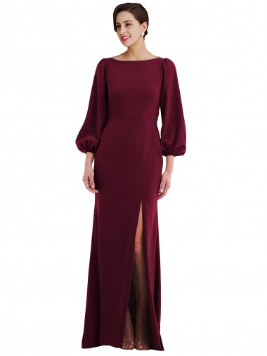 Cheap Burgundy Gold Bateau Neck Long Sleeves Open Back Long Evening Dress UK