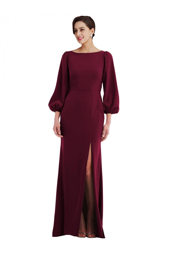 Purcahse  Burgundy Gold Bateau Neck Long Sleeves Open Back Long Evening Dress UK