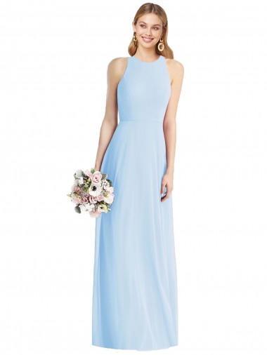 Cheap Light Sky Blue Halter Neck Sleeveless Long Maxi Evening Dress UK