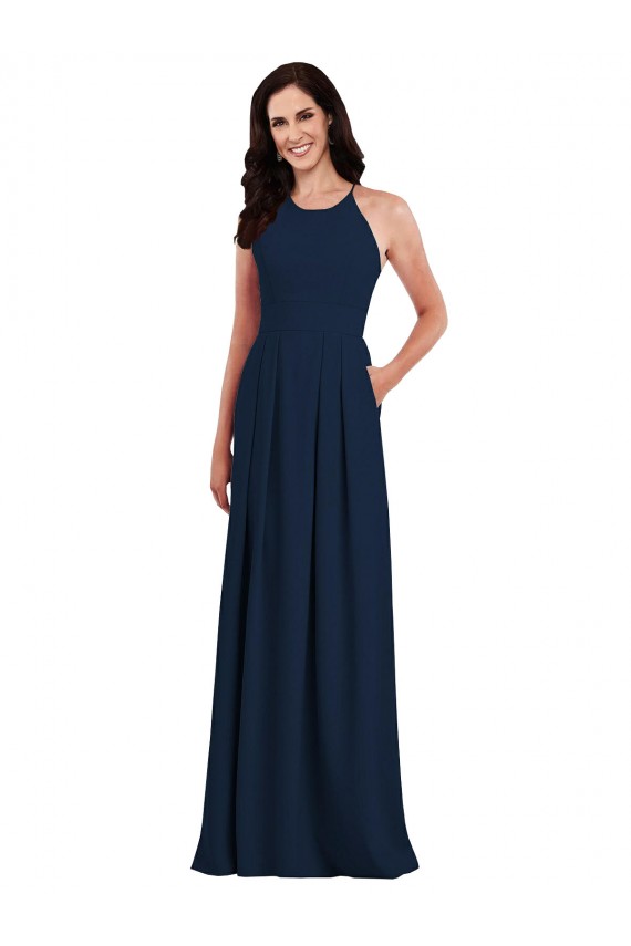 Purcahse  Dark Navy Halter Neck Sleeveless Criss Cross Open Back Long Semi Formal Evening Dress UK