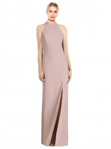 Cheap Dusty Pink Halter Neck Sleeveless Open Back Long Semi Formal Evening Dress UK