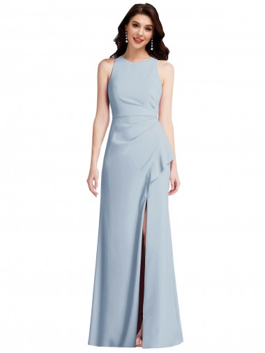 Cheap Light Sky Blue Halter Neck Sleeveless Long Maxi Wedding Party Dress UK