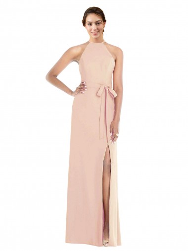 Cheap Nude Halter Neck Sleeveless Criss Cross Back Long Maxi Evening Dress UK