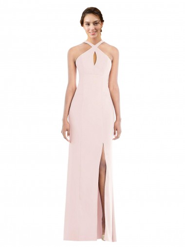 Cheap Pink Halter Neck Sleeveless Low Back Long Evening Dress UK