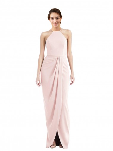 Cheap Pink Halter Neck Sleeveless Long Maxi Wedding Party Dress UK