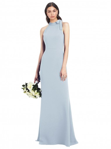 Cheap Light Sky Blue High Neck Sleeveless Open Back Long Semi Formal Evening Dresses UK