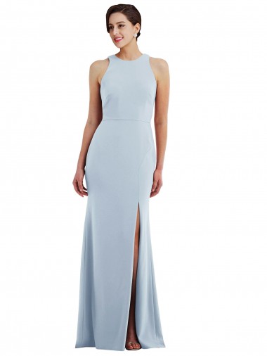 Cheap Light Sky Blue Jewel Neck Sleeveless Open Back Long Evening Dress UK