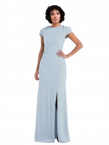 Cheap Light Sky Blue Jewel Neck Cap Sleeves Keyhole Back Long Semi Formal Evening Dress UK