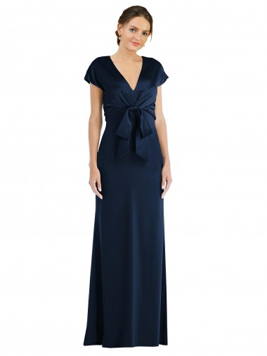 Cheap Dark Navy Off the Shoulder Cap Sleeves Keyhole Back Long Evening Dress UK