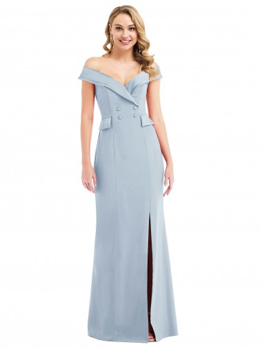 Cheap Light Sky Blue Off the Shoulder Sleeveless Long Semi Formal Evening Gown UK