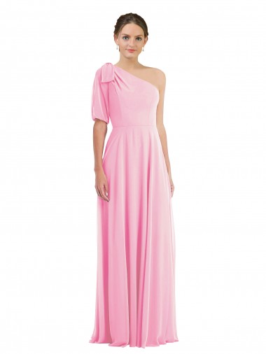 Cheap Barely Pink One Shoulder Sleeveless Long Maxi Evening Dress UK