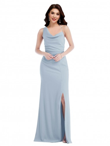 Cheap Light Sky Blue One Shoulder Sleeveless Long Maxi Evening Dress UK