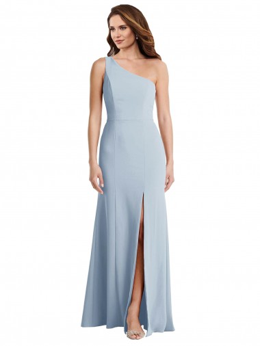 Cheap Light Sky Blue One Shoulder Sleeveless Stretch Crepe Long Evening Dress UK