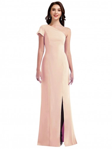 Cheap Nude One Shoulder Cap Sleeves Long Evening Dress UK