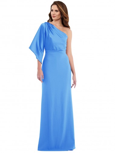 Cheap Peacock Blue One Shoulder Bell Sleeves Long Semi Formal Evening Dress UK