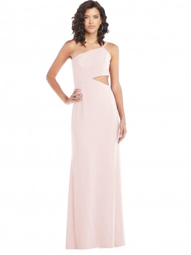 Cheap Pink One Shoulder Sleeveless Stretch Crepe Long Maxi Evening Dress UK