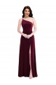 Purcahse  Burgundy One Shoulder Sleeveless Stretch Velvet Long Maxi Evening Dress UK