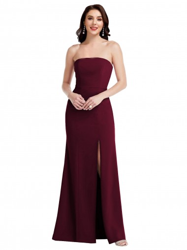 Cheap Burgundy Gold Strapless Sleeveless Long Semi Formal Evening Dress UK