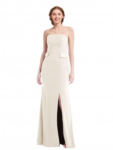 Cheap Ivory Strapless Sleeveless Long Semi Formal Evening Dress UK