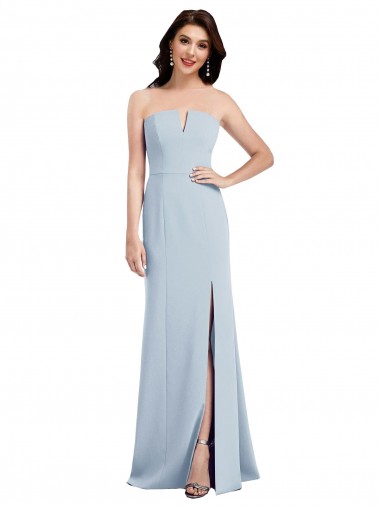 Cheap Light Sky Blue Strapless Sleeveless Low Back Long Semi Formal Evening Dress UK